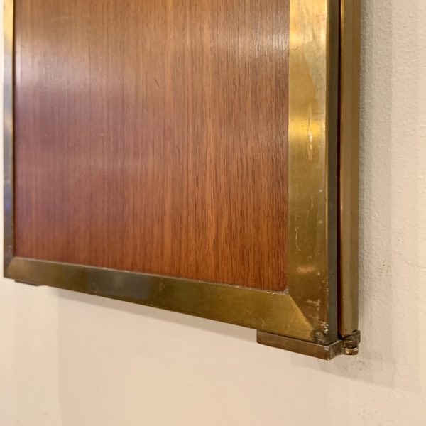 Tri Folding Wall Mirror with Brass Trim and Walnut Back