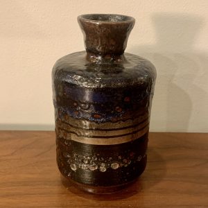 Bottle Shaped Studio Pottery Vase with Flared Top