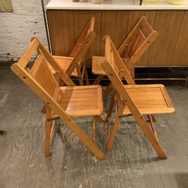 Set of Four 1940s Folding Wooden Chairs