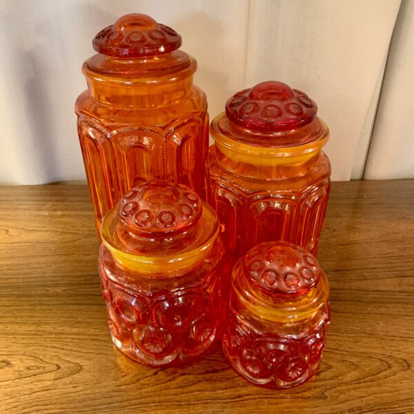 Red Amberina Moon & Star 5 Piece Canister Set by L E Smith