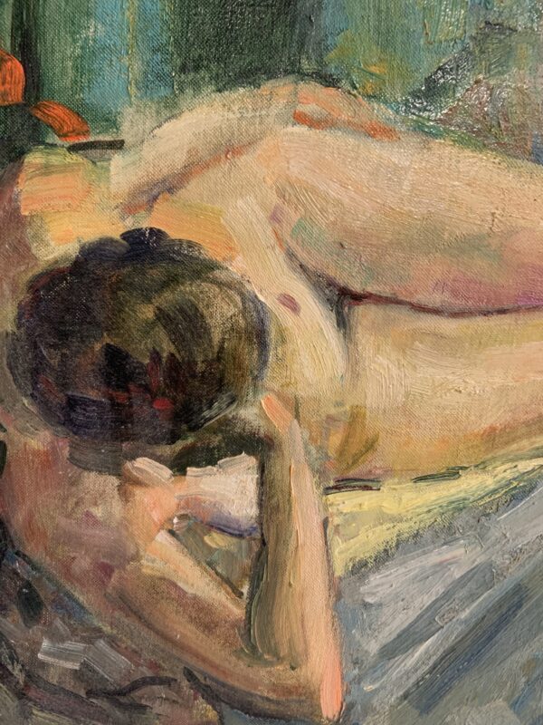 Framed Reclining Nude Oil Painting from the 1950s