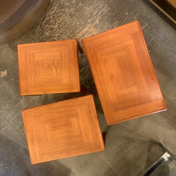 Set of Three Teak Parquetry Nesting Tables from Denmark