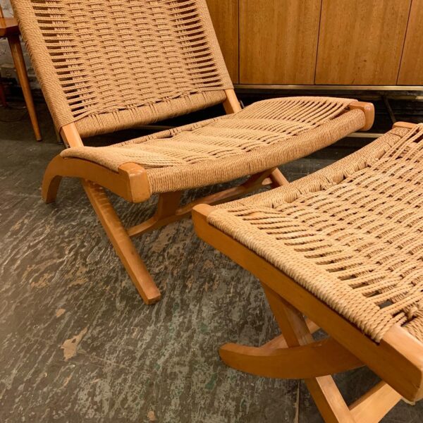 Folding Rope Chair & Footstool in the style of Hans Wegner