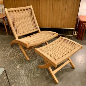 Folding Rope Chair & Footstool in the style of Hans Wegner