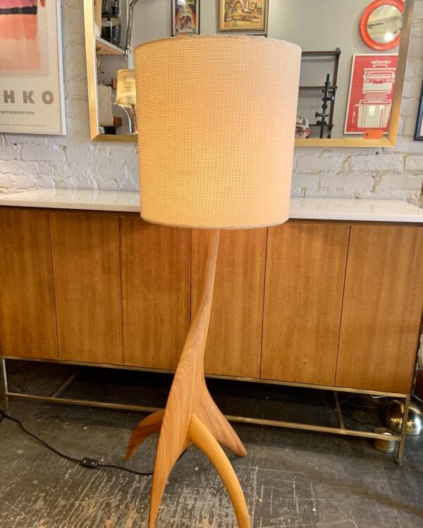 Footed Freeform European Walnut Tall Lamp ca 1980s