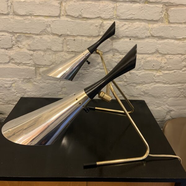 Brass, Aluminum & Walnut Two Headed Task Lamp by Laurel Lamp