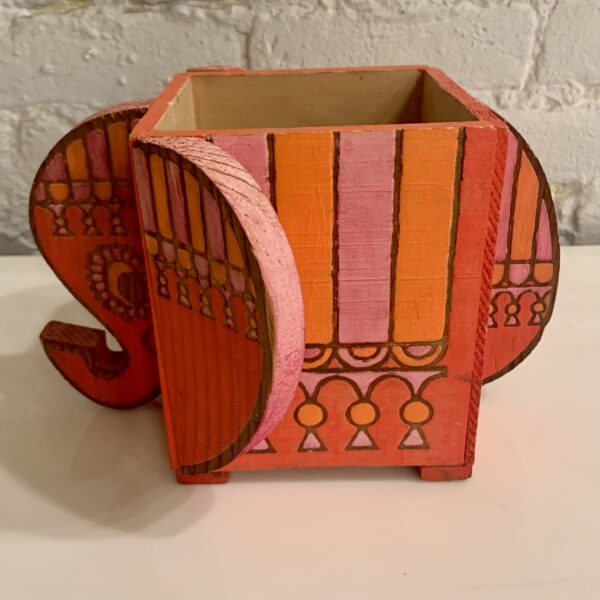 Hot Pink Wooden Elephant Box from the 1970s