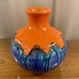 Orange & Blue Ceramic Vase from Hungary