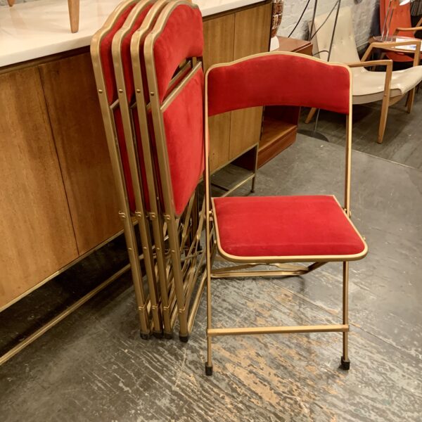 Set of Five Red Velvet Fritz & Co Folding Chairs