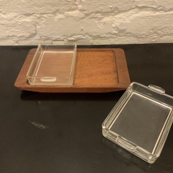 Solid Teak Tray with Inset Glass Dishes