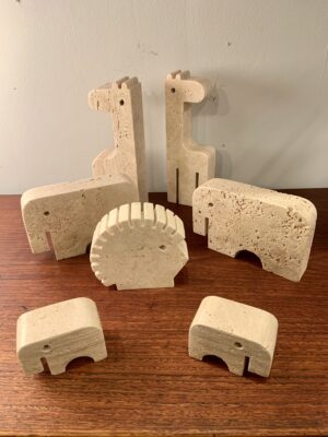 Abstract Animal Figurines in Travertine by Fratelli Mannelli