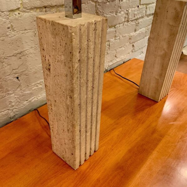 Pair of Carved Travertine Table Lamps from Italy