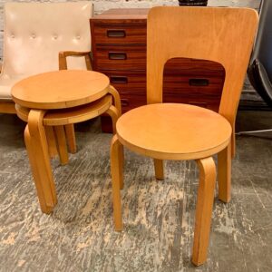 Alvar Aalto Chair 65 and Two Stools