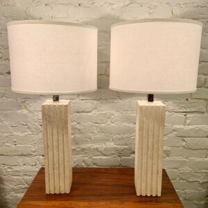 Pair of Carved Travertine Table Lamps from Italy