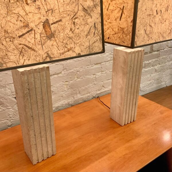 Pair of Carved Travertine Table Lamps from Italy