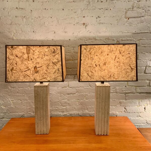 Pair of Carved Travertine Table Lamps from Italy