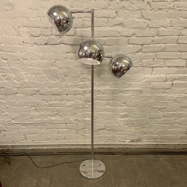 Three Armed Chrome Ball Floor Lamp by Koch and Lowy