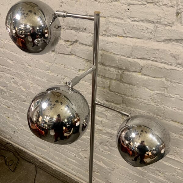 Three Armed Chrome Ball Floor Lamp by Koch and Lowy