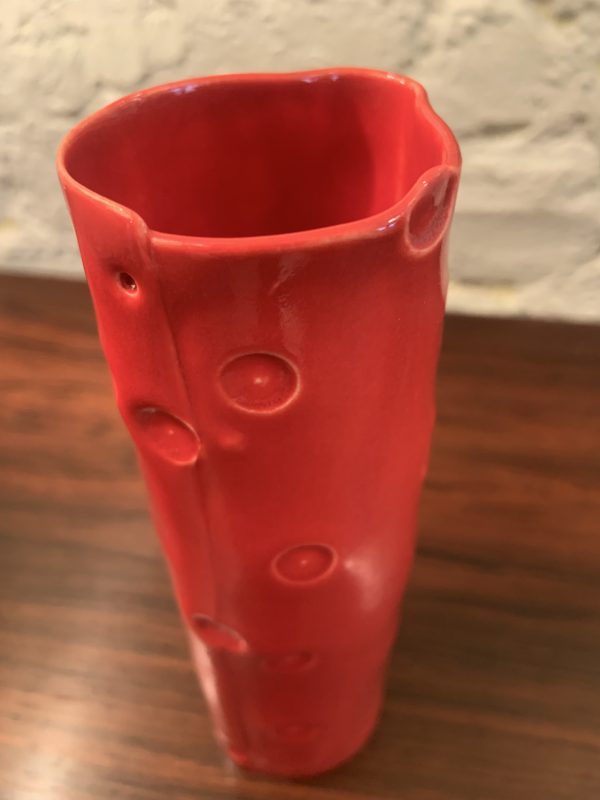 Porcelain Slab Vase in Red with Impressed Dimples