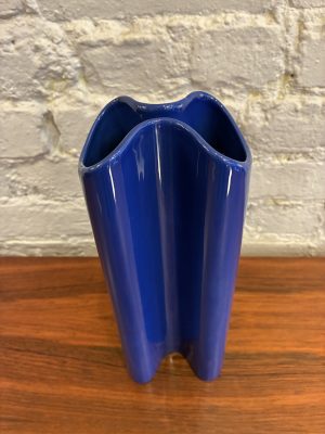 Dansk Blue Vase with Pinched Middle Rim Design