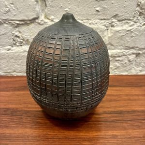 Black & Brown Weed Pot with Finely Incised Decor