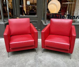 Divina Petite Red Leather Lounge Chairs by Piero Lissoni for Knoll