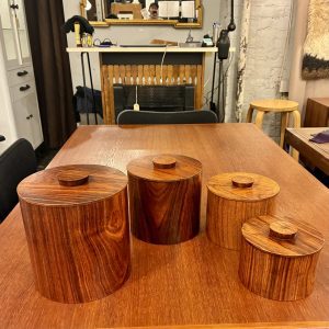 Set of Four Bent Teak Plywood Canisters from Japan
