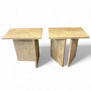 Pair of Mismatched Travertine Side Tables