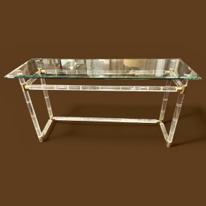 Lucite & Brass "Bamboo" Console Table attr. to Charles Hollis Jones