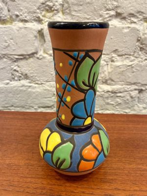 Glazed Terra Cota Vase with Flower Decor from Mexico