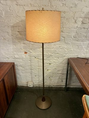 1950s Brass & Walnut Floor Lamp with Fiberglass Shade