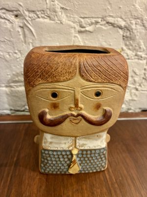 Stoneware Vase Depicting a Mustachioed 1970s Man