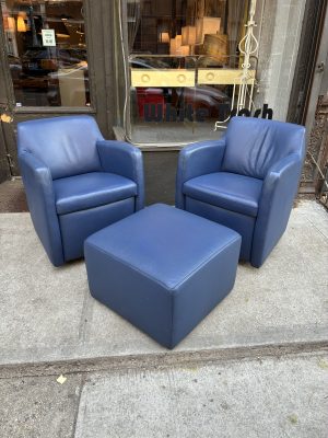 Set of Leather Club Chairs & Ottoman by Schillig, Germany