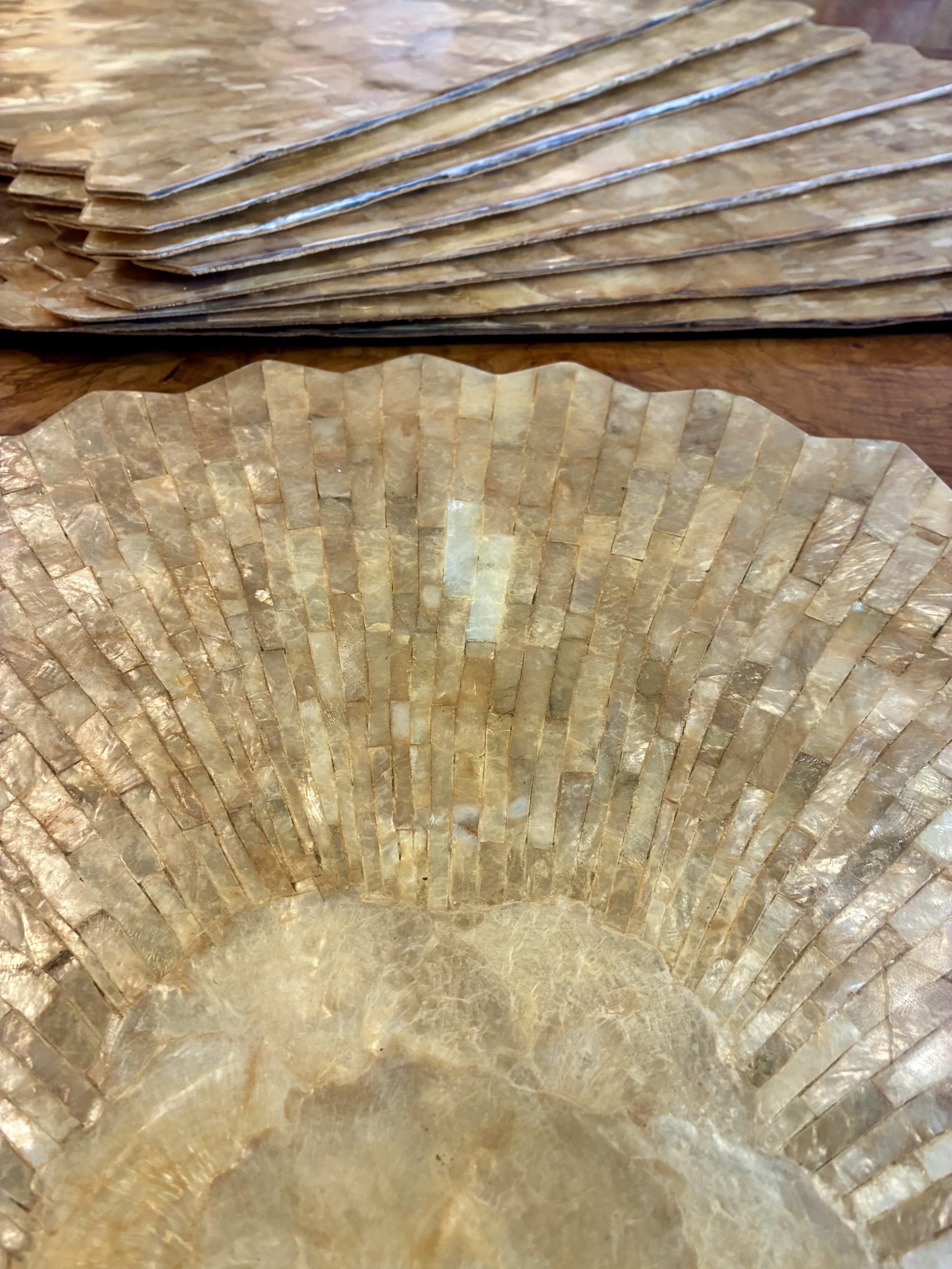 Set of Nine Capiz Shell Placemats from 1980
