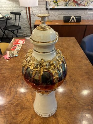 Huge Ceramic Ginger Pot with Elaborate Gilded Decor