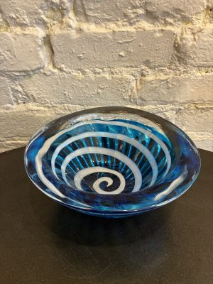 Blue Murano Bowl with White Swirls