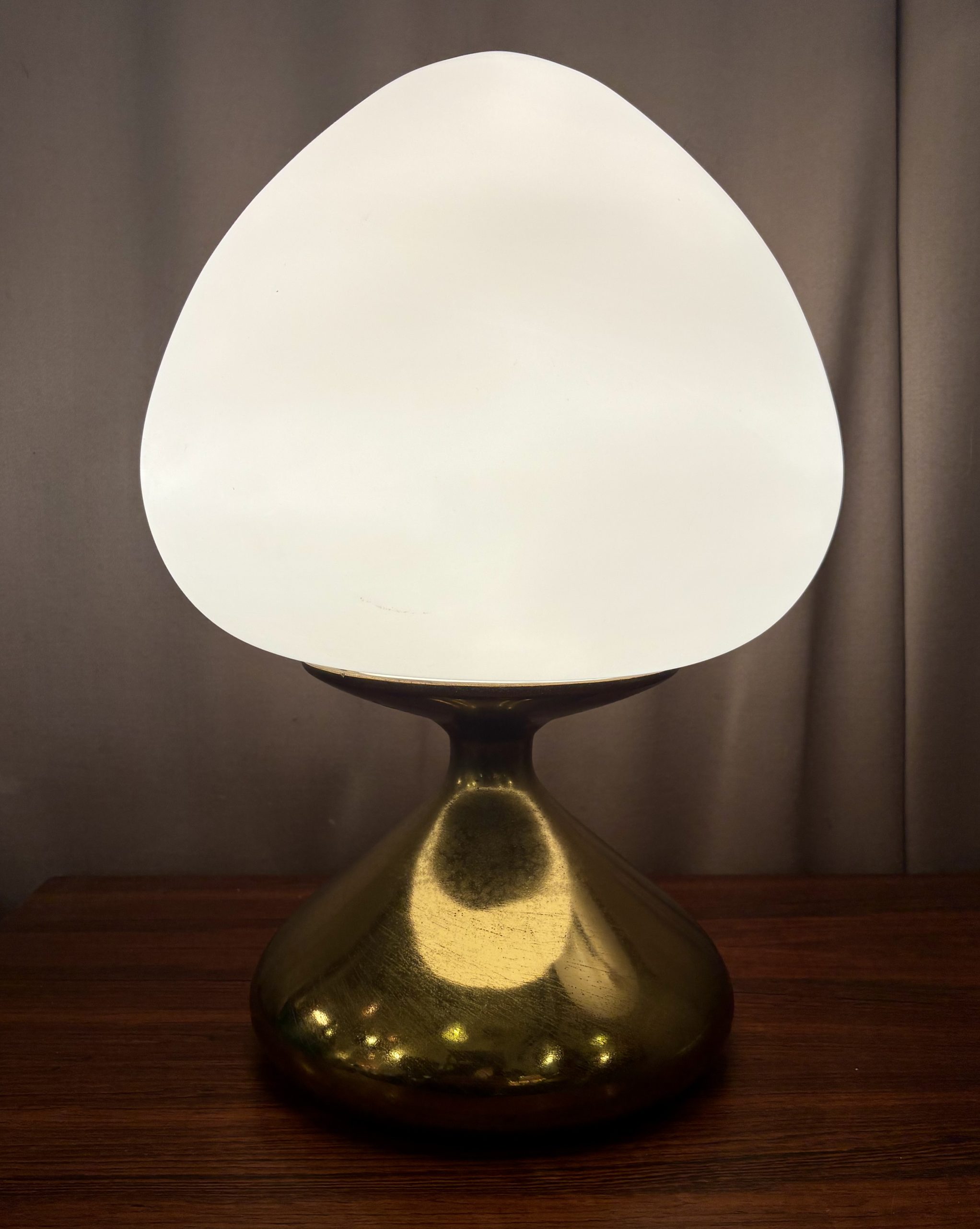 Bud Shaped Brass & Glass Mushroom Lamp by Tony Paul