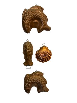 Set of Four Copper Fish Molds from the 1970s