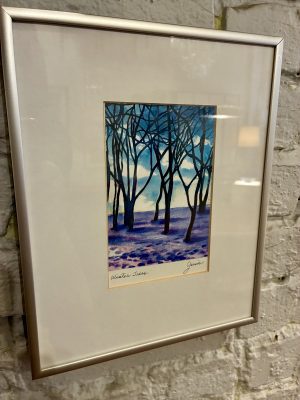 Small Framed Acrylic & Watercolor, Winter Trees