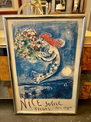 Well Framed Nice Soleil Fleurs, Modern Lithograph Poster by Marc Chagall circa 1970