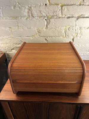 Large Teak Tambour Door Storage Box from the 1980s
